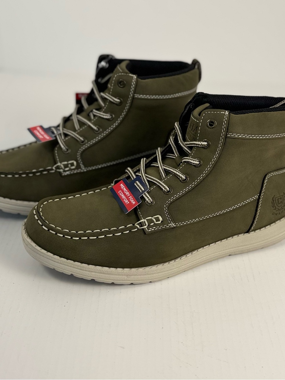 Chaps Derek Men’s Olive Moc Toe Chukka Boots Memory Foam Size 8.5 M New